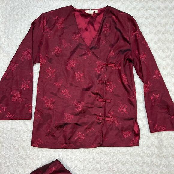 CERIE Maroon Satin Floral Pajama Set Size Medium - Picture 4 of 7